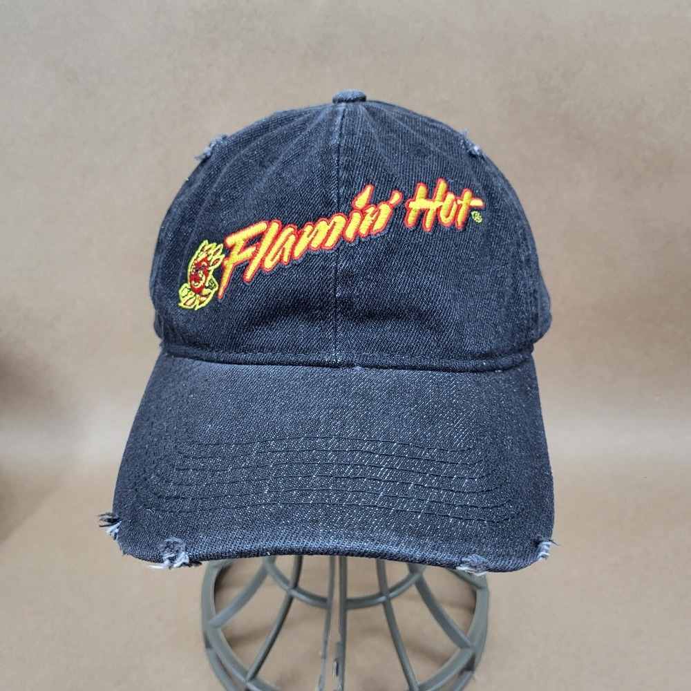 Cheetos Flamin' Hot Dad Hat Black Distressed Baseball Cap Strap Embroidered